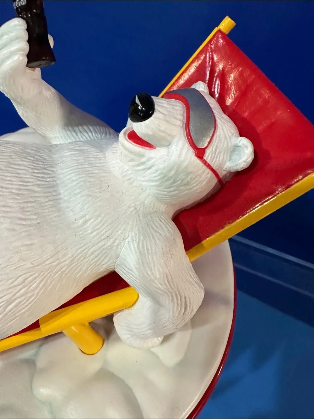 Coca-Cola Polar Bear Vintage 1996 Alarm Clock Lounging in Chair w/Coke Bottle